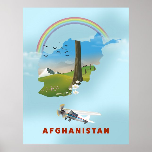Póster Afiche de viaje del mapa de Afganistán (Frente)