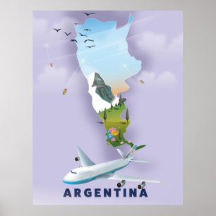 Póster Afiche de viaje del Mapa de Argentina