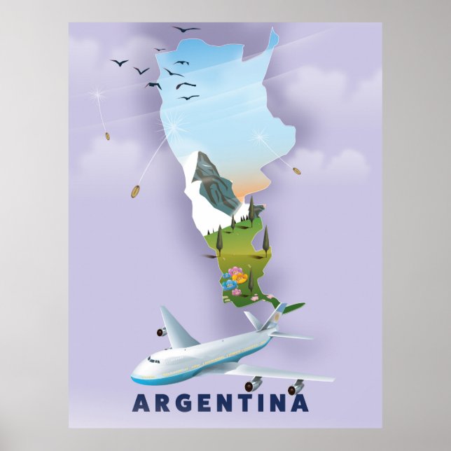 Póster Afiche de viaje del Mapa de Argentina (Frente)