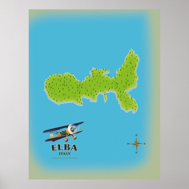 Póster Afiche de viaje del mapa de Elba Italia (Frente)
