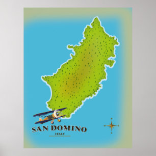 Póster Afiche de viaje del mapa de Elba Italia
