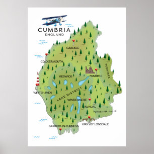 Póster Afiche de viaje del Mapa de Inglaterra de Cumbria.
