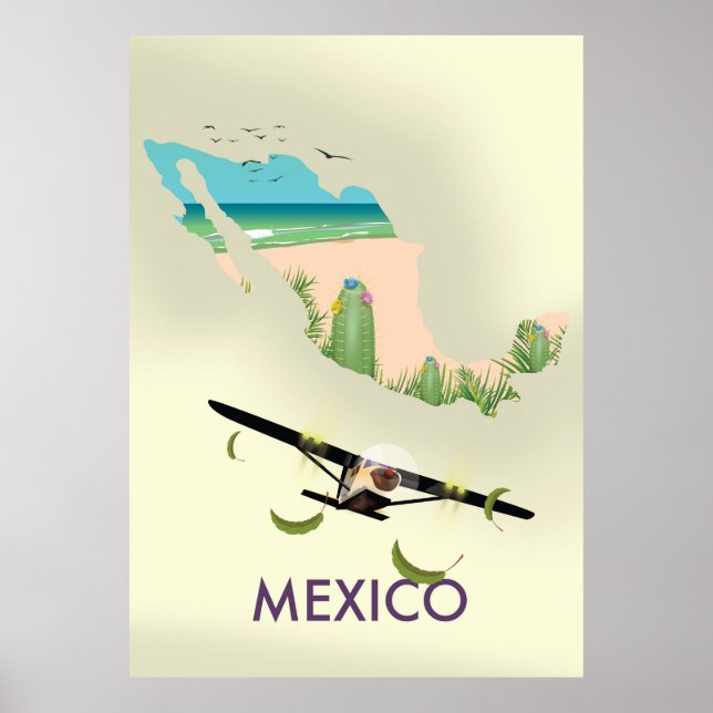 Póster Afiche de viaje del Mapa de México (Frente)