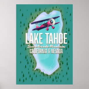 Póster Afiche de viaje del mapa del lago Tahoe