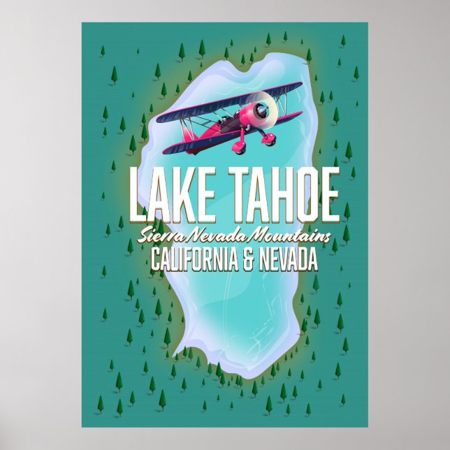 Póster Afiche de viaje del mapa del lago Tahoe (Frente)