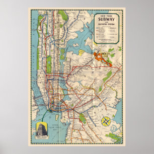Póster Afiche de viaje del Mapa del Metro de Nueva York