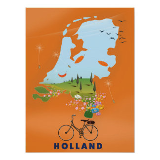 Póster Afiche de viaje del Mapa Holandés