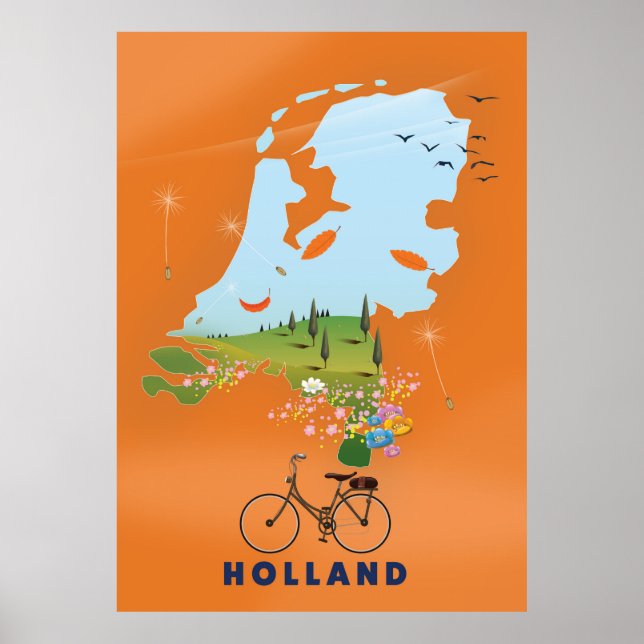 Póster Afiche de viaje del Mapa Holandés (Frente)