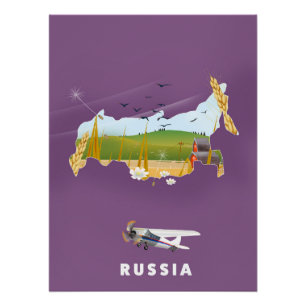 Póster Afiche de viaje del Mapa Ruso