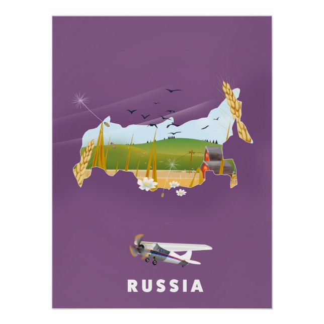 Póster Afiche de viaje del Mapa Ruso (Anverso)