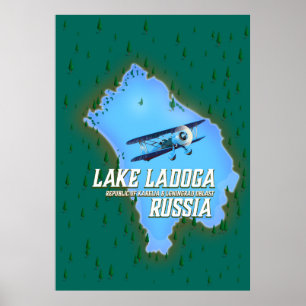 Póster Afiche de viaje del mapa ruso del lago Ladoga
