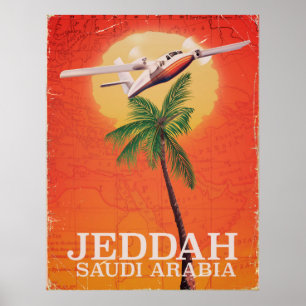 Póster Afiche de viaje del mapa vintage de Jeddah Arabia