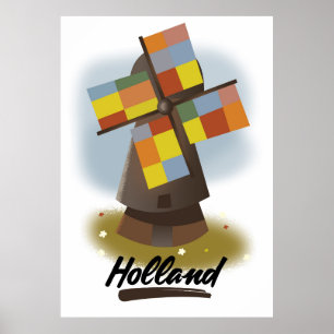 Póster Afiche de viaje del molino de viento de Holanda