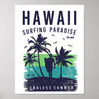 Póster Afiche de viaje del Paraíso de Surf de Hawái