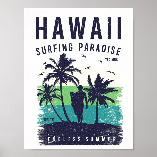 Póster Afiche de viaje del Paraíso de Surf de Hawái (Frente)