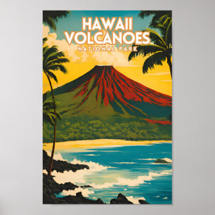 Póster Afiche de viaje del Parque Nacional de los Volcane
