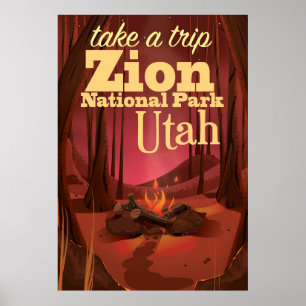 Póster Afiche de viaje del Parque Nacional de Zion