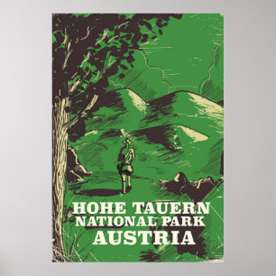 Póster Afiche de viaje del Parque Nacional Hohe Tauern Au