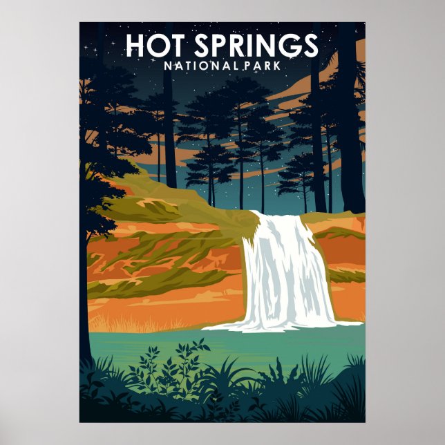 Póster Afiche de viaje del Parque Nacional Hot Springs (Frente)