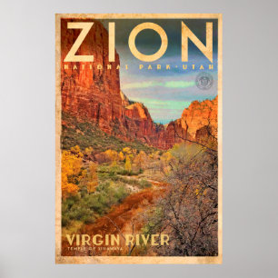 Póster Afiche de viaje del Parque Nacional Sion