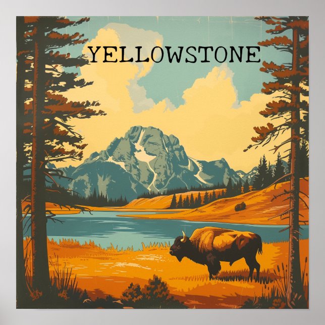 Póster Afiche de viaje del Parque Nacional Yellowstone Vi (Frente)