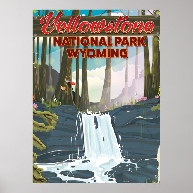 Póster Afiche de viaje del Parque Nacional Yellowstone, W (Frente)