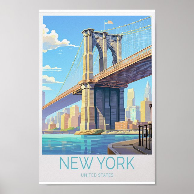Póster Afiche de viaje del puente de Brooklyn - New York  (Frente)