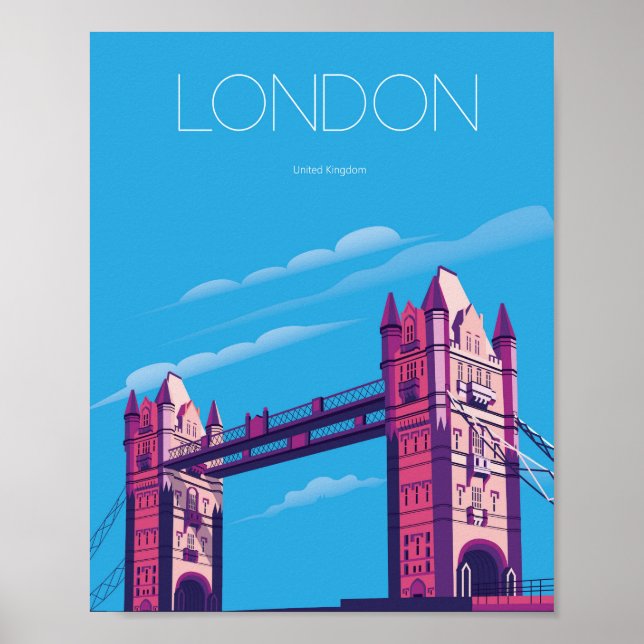 Póster afiche de viaje del puente londinense en la pared (Frente)