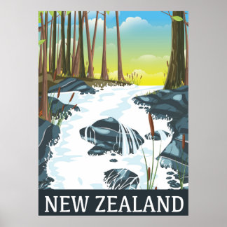 Póster Afiche de viaje del río Nueva Zelandia