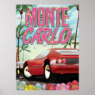 Póster Afiche de viaje del supercoche de Montecarlo