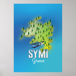 Póster Afiche de viaje del Symi Island Map Greece.