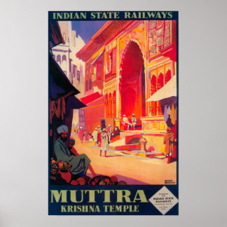 Póster Afiche de viaje del templo Muttra Krishna