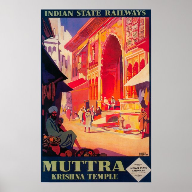 Póster Afiche de viaje del templo Muttra Krishna (Frente)