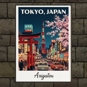 Póster Afiche de viaje del Tokio Japón de los años 1960