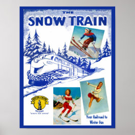 Póster Afiche de viaje del tren de nieve del ferrocarril