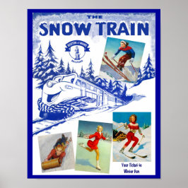 Póster Afiche de viaje del tren de nieve del ferrocarril