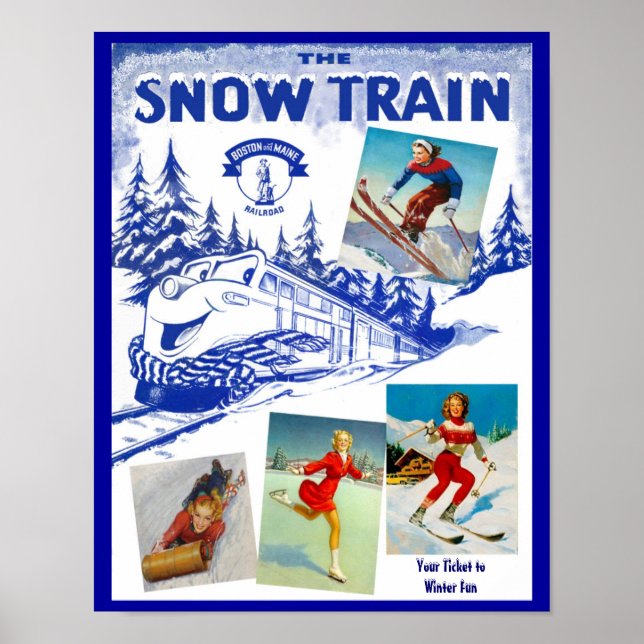 Póster Afiche de viaje del tren de nieve del ferrocarril  (Frente)