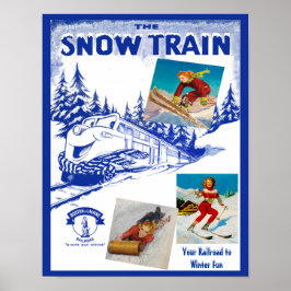 Póster Afiche de viaje del tren de nieve del ferrocarril