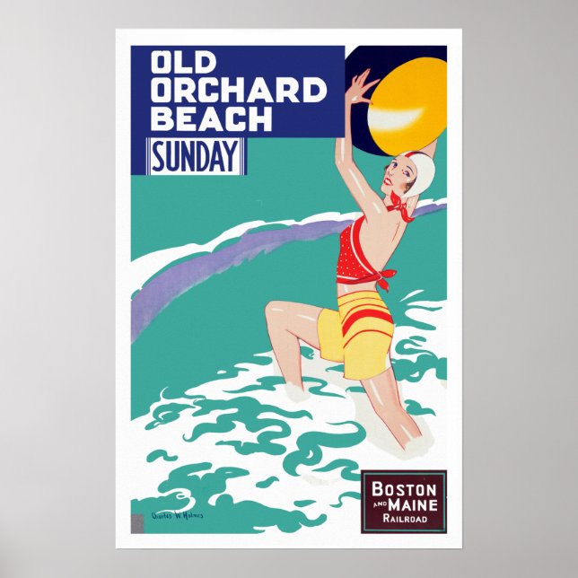 Póster Afiche de Viaje del Viejo Orchard Beach Maine (Frente)