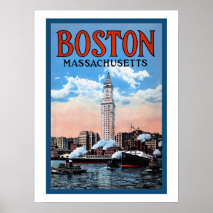 Póster Afiche de viaje del Vintage Boston Harbour Massach