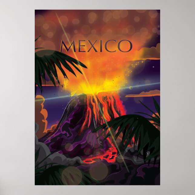 Póster Afiche de viaje del volcán de México (Frente)