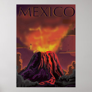 Póster Afiche de viaje del volcán de México