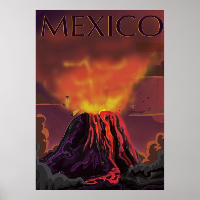 Póster Afiche de viaje del volcán de México (Frente)