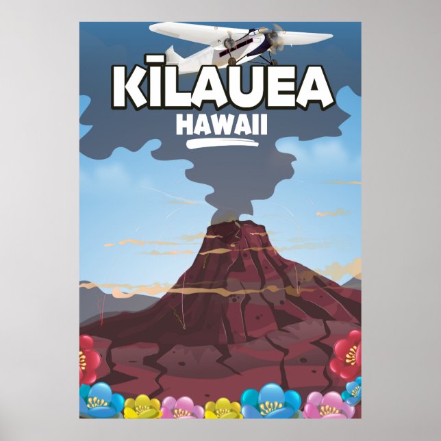 Póster Afiche de viaje del volcán Kīlauea Hawaii (Frente)