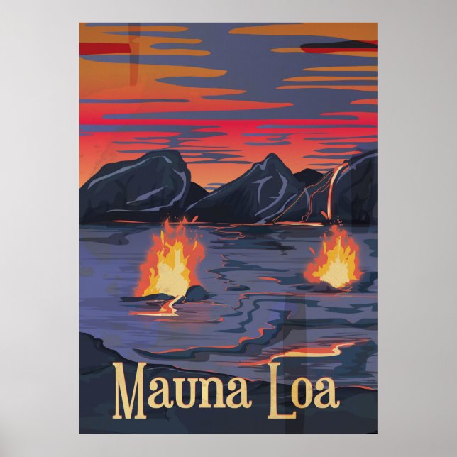 Póster Afiche de viaje del volcán Mauna Loa (Frente)