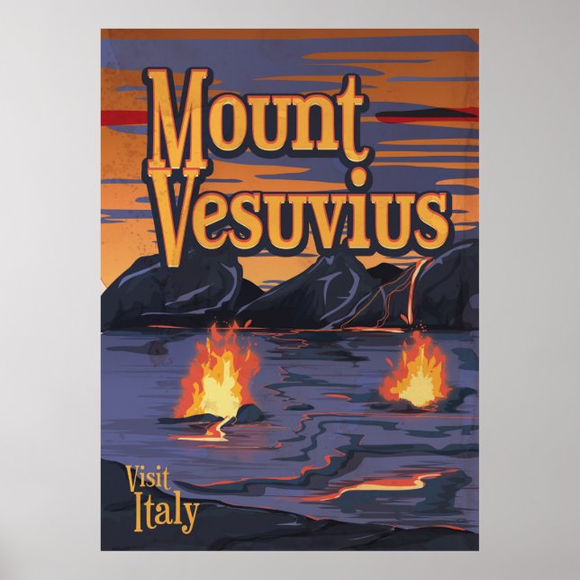 Póster Afiche de viaje del volcán Monte Vesubio (Frente)