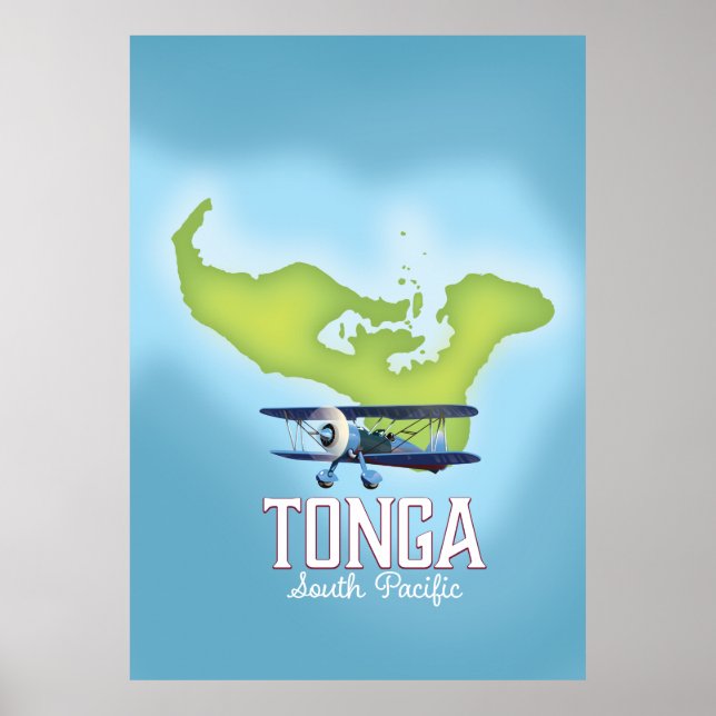Póster Afiche de viaje del vuelo del mapa de Tonga (Frente)