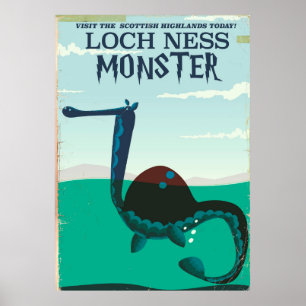 Póster Afiche de viaje divertido de Loch Ness Monster