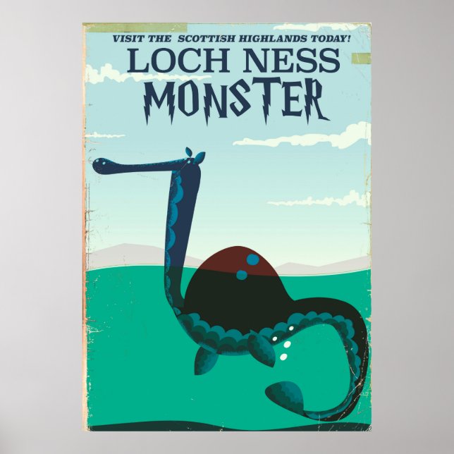 Póster Afiche de viaje divertido de Loch Ness Monster (Frente)