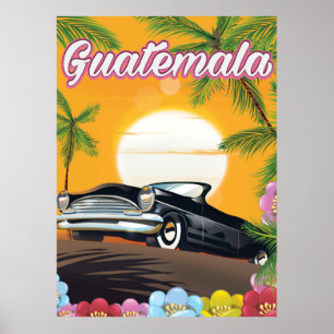 Póster Afiche de viaje en auto de Guatemala Vintage